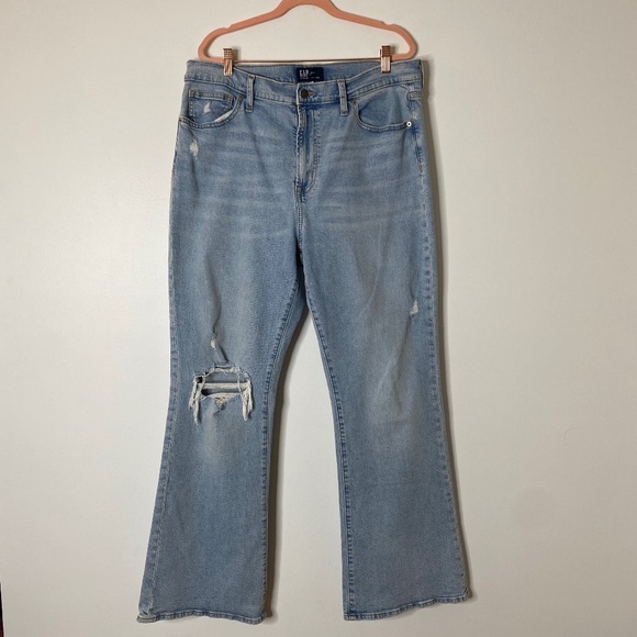 GAP Light Wash Stretch Denim 70s Flare Distressed Jeans Size 16 Regular - Picture 1 of 8